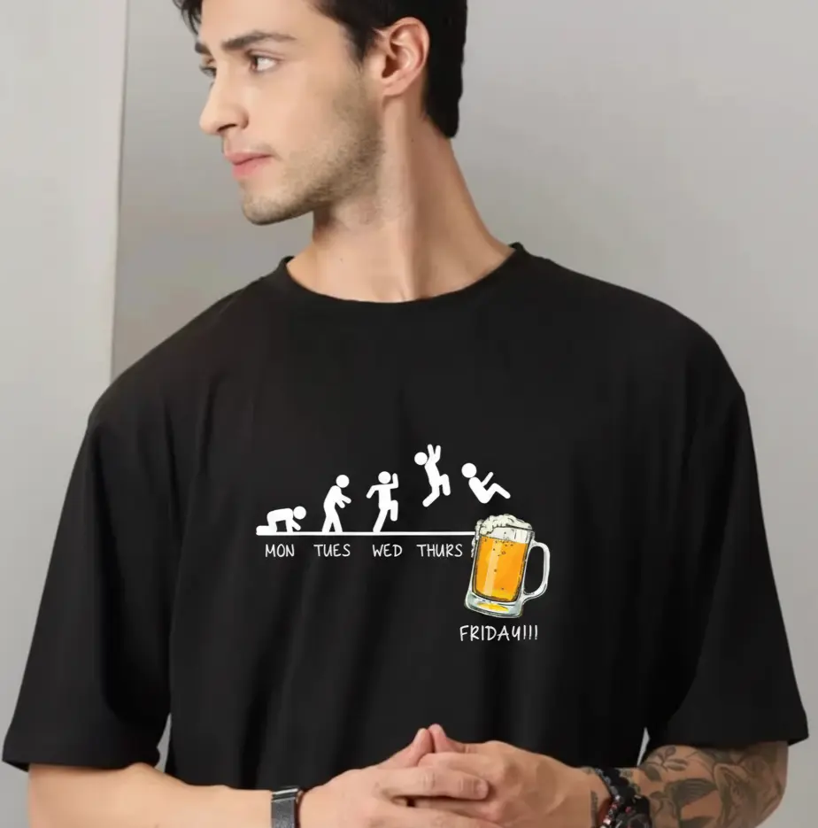 VYNR "Friday Mood" Solid Black Oversized Tshirt