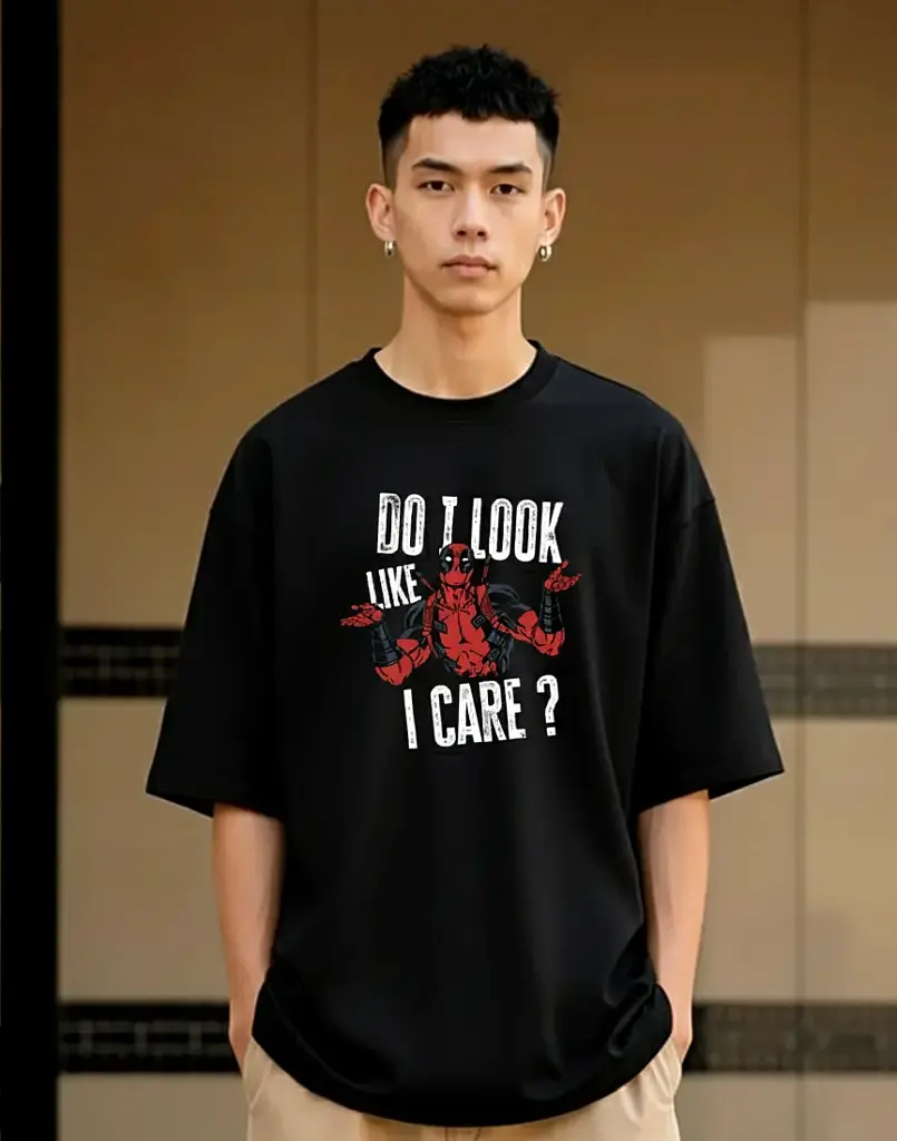 VYNR "DEADPOOL CARE” Solid Black Oversized Tshirt