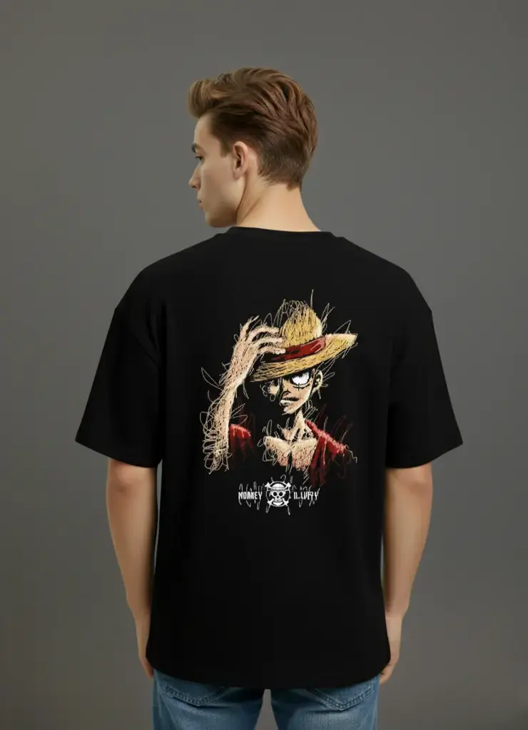 VYNR “ LUFFY ” Anime Solid Black Oversized Tshirt