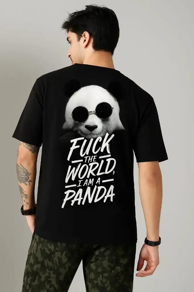 Vynr "Black Panda" Solid Black Oversized Tshirt