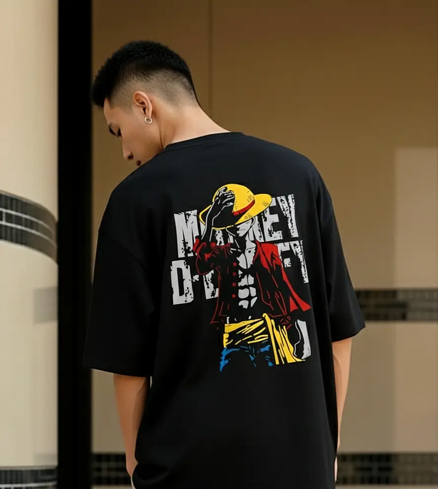 VYNR “ONE PIECE” Anime Design Solid Black Oversized Tshirt